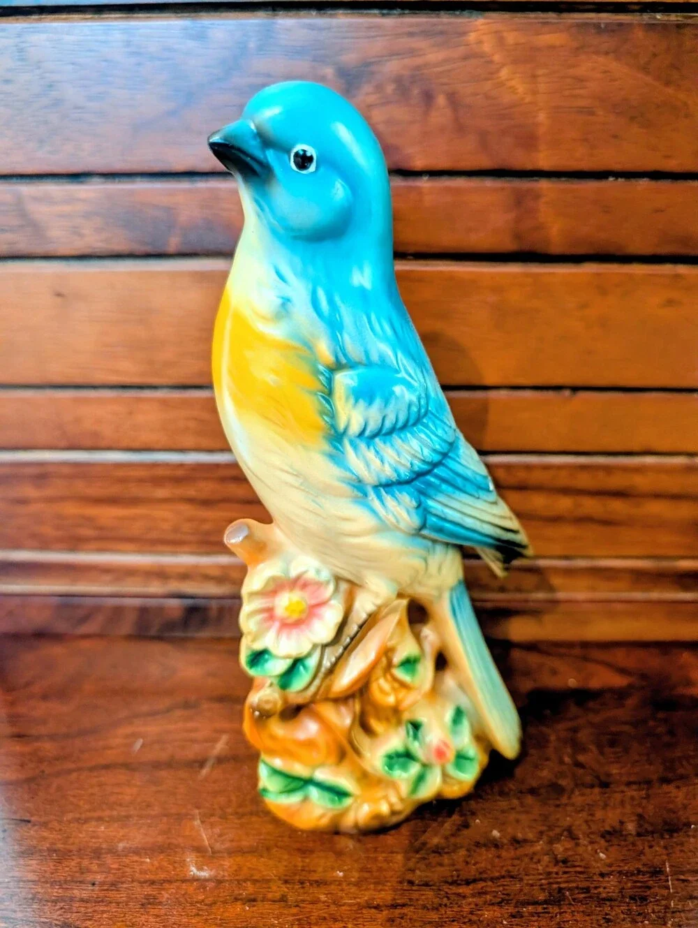 Vintage Ceramic Blue and Yellow Songbird Figurine for Bird Lovers